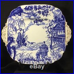 Royal Crown Derby Mikado Blue Cake Plate 1940 Gold Handles 11