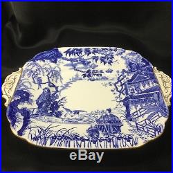 Royal Crown Derby Mikado Blue Cake Plate 1940 Gold Handles 11