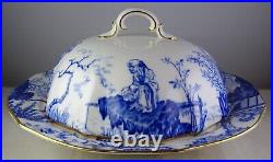 Royal Crown Derby Mikado Muffin Dish withLid Asian Scene Blue withGold Trim