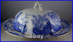 Royal Crown Derby Mikado Muffin Dish withLid Asian Scene Blue withGold Trim