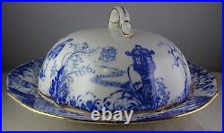 Royal Crown Derby Mikado Muffin Dish withLid Asian Scene Blue withGold Trim