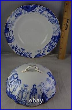 Royal Crown Derby Mikado Muffin Dish withLid Asian Scene Blue withGold Trim