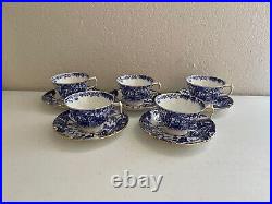 Royal Crown Derby Mikado Pattern Porcelain Set of 5 Cups & Saucers