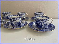 Royal Crown Derby Mikado Pattern Porcelain Set of 8 Cups & Saucers
