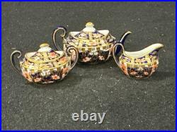 Royal Crown Derby Miniature Omari 3 Piece Tea Set Teapot Sugar Bowl And Creamer