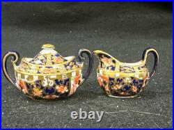 Royal Crown Derby Miniature Omari 3 Piece Tea Set Teapot Sugar Bowl And Creamer