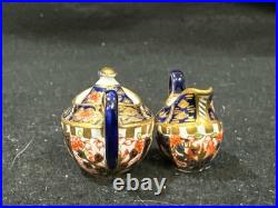 Royal Crown Derby Miniature Omari 3 Piece Tea Set Teapot Sugar Bowl And Creamer