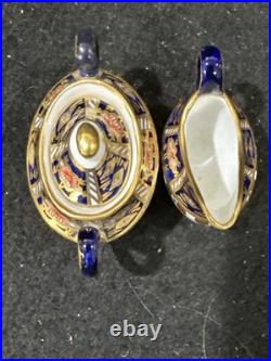 Royal Crown Derby Miniature Omari 3 Piece Tea Set Teapot Sugar Bowl And Creamer