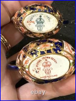 Royal Crown Derby Miniature Omari 3 Piece Tea Set Teapot Sugar Bowl And Creamer