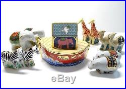Royal Crown Derby Noah's Ark Elephants Giraffe Camel Zebra Hippo Ornaments Boxed