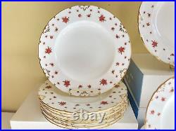 Royal Crown Derby Norfolk #A1217 dinnerware serve 8, raised flower, gold rim, 50