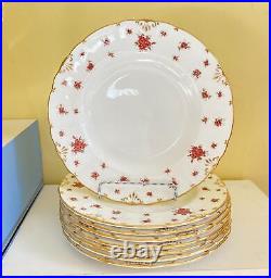 Royal Crown Derby Norfolk #A1217 dinnerware serve 8, raised flower, gold rim, 50