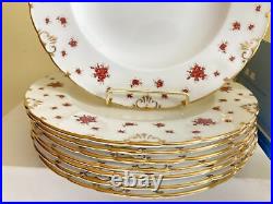 Royal Crown Derby Norfolk #A1217 dinnerware serve 8, raised flower, gold rim, 50