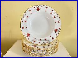 Royal Crown Derby Norfolk #A1217 dinnerware serve 8, raised flower, gold rim, 50