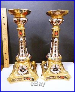 Royal Crown Derby OLD IMARI 10 1/2 TALL Candlesticks, Pair, 1st Quality, Mint