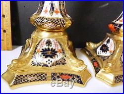 Royal Crown Derby OLD IMARI 10 1/2 TALL Candlesticks, Pair, 1st Quality, Mint
