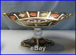 Royal Crown Derby Old Imari 1128 Compote Tazza Footed Dish with Acorn Accents