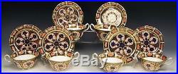 Royal Crown Derby Old Imari 1128 Cups & Saucers Gold Band Scalloped Rim Set Of 6