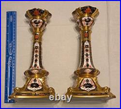 Royal Crown Derby Old Imari 1128 Pair Candlesticks 10? Drilled as Lamps
