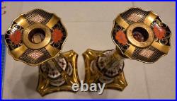 Royal Crown Derby Old Imari 1128 Pair Candlesticks 10? Drilled as Lamps