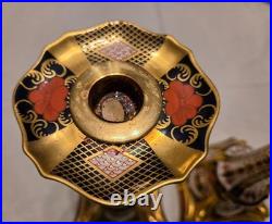 Royal Crown Derby Old Imari 1128 Pair Candlesticks 10? Drilled as Lamps