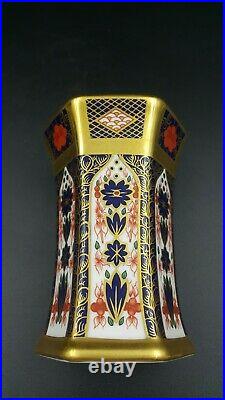 Royal Crown Derby Old Imari 1128 Solid Gold Band Hexagonal Spill Vase-1st