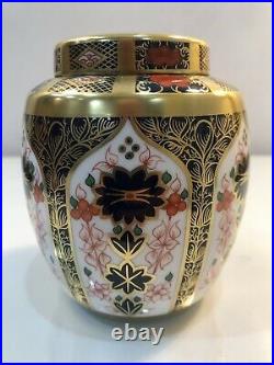 Royal Crown Derby Old Imari 1128 Solid Gold Band Small Ginger Jar 1st Quality