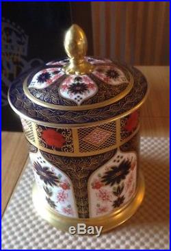 Royal Crown Derby Old Imari 1128 Solid Gold Band Storage Jar (35oz). Boxed. MMIV