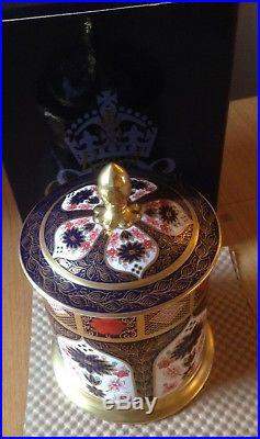 Royal Crown Derby Old Imari 1128 Solid Gold Band Storage Jar (35oz). Boxed. MMIV