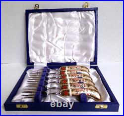 Royal Crown Derby Old Imari Boxed Fruit Forks with Porcelain Handles Set of 6