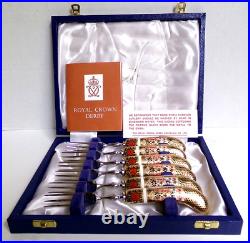 Royal Crown Derby Old Imari Boxed Fruit Forks with Porcelain Handles Set of 6