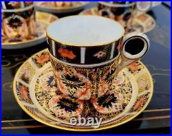 Royal Crown Derby Old Imari Demitasse Footed Tea Cup & Saucer 6 Set Vintage 1937