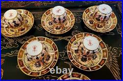 Royal Crown Derby Old Imari Demitasse Footed Tea Cup & Saucer 6 Set Vintage 1937