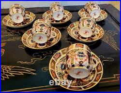 Royal Crown Derby Old Imari Demitasse Footed Tea Cup & Saucer 6 Set Vintage 1937