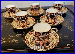 Royal Crown Derby Old Imari Demitasse Footed Tea Cup & Saucer 6 Set Vintage 1937