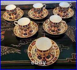 Royal Crown Derby Old Imari Demitasse Footed Tea Cup & Saucer 6 Set Vintage 1937