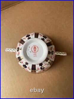 Royal Crown Derby Old Imari Elizabeth 1128 Cream Soup Bowl Handles & Saucer