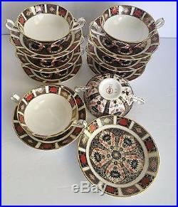Royal Crown Derby Old Imari Footed Cream Soup Bowl & Saucer Set of 8 #1128