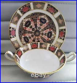 Royal Crown Derby Old Imari Footed Cream Soup Bowl & Saucer Set of 8 #1128