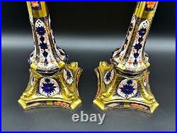 Royal Crown Derby Old Imari Large Candle Stick Holders Pair Bone China England