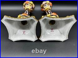 Royal Crown Derby Old Imari Large Candle Stick Holders Pair Bone China England