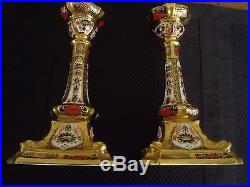 Royal Crown Derby Old Imari Pair Of Candlesticks