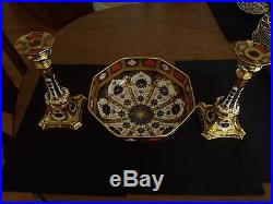 Royal Crown Derby Old Imari Pair Of Candlesticks