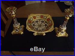 Royal Crown Derby Old Imari Pair Of Candlesticks