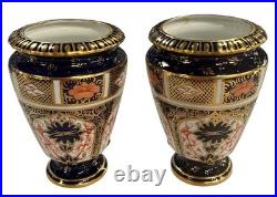 Royal Crown Derby Old Imari Pair Of Miniature Urn Shape Vases 1128 Read