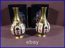 Royal Crown Derby Old Imari Pattern 1128, A Pair Of Orchid Vases