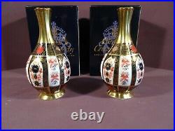 Royal Crown Derby Old Imari Pattern 1128, A Pair Of Orchid Vases