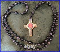 Royal Crown Derby Old Imari Rosary Beads & Cross Navy Beads With Sparkle Effect