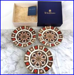 Royal Crown Derby Old Imari Salad Plate Set of 3 & Three candle holders