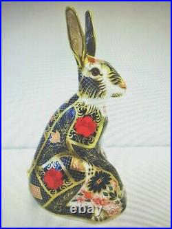 Royal Crown Derby Old Imari Solid Gold Band Hare Paperweight Gift Boxed